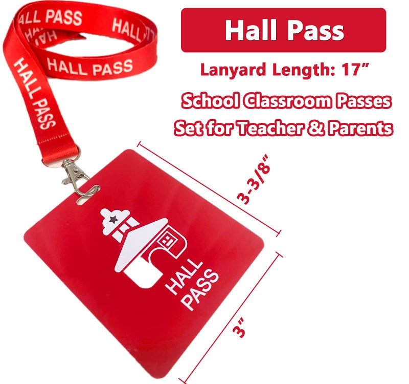 BEMAXYE Hall Pass Lanyards with Large Card Passes, Unbreakable School Classroom Passes Set for Teacher Parents (10 X Hall Pass) (Red 10* Hall Pass) - Image 2